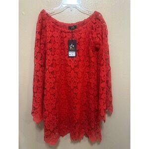 L&B Lace Off Shoulder Long Sleeve Dress Red Size S Style‎ AM02AV